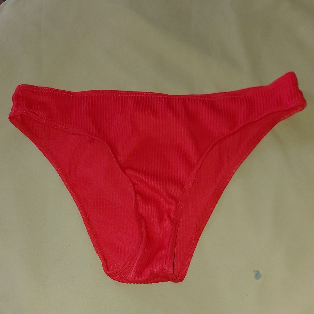 Red Ribbed Bikini Bottom Large